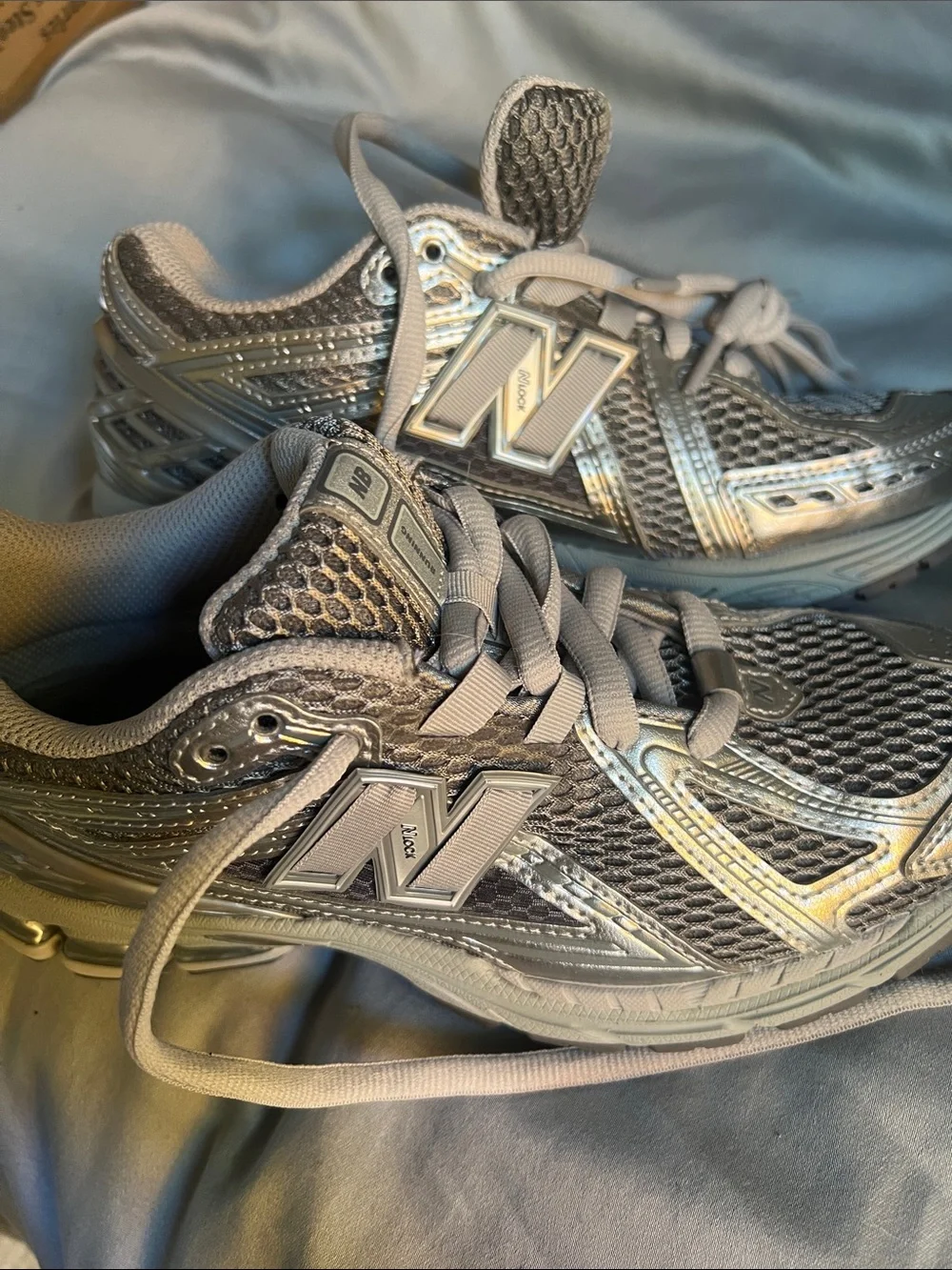 New Balance Silver and Grey Mesh Running Sneakers